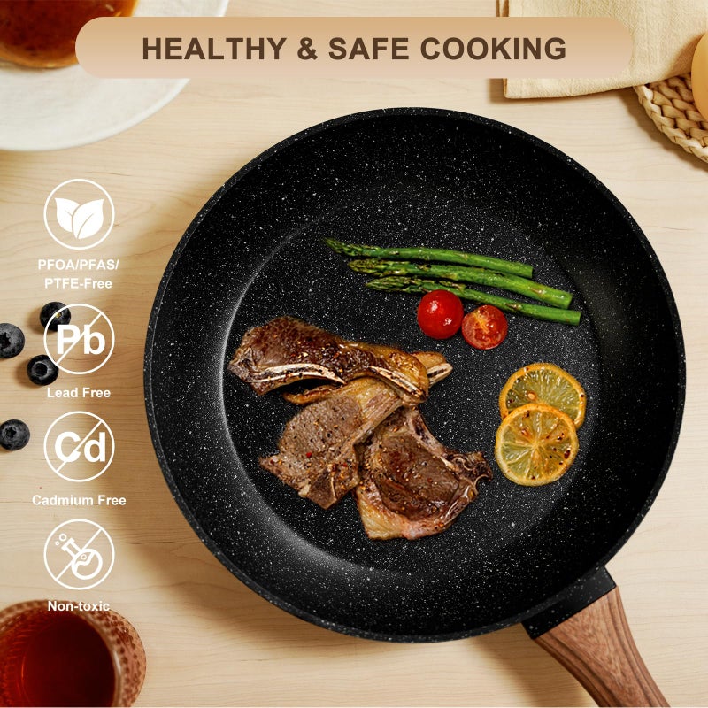 EWFEN Nonstick Pots and Pans Set, 25-Piece Ceramic Cookware Set, Induction Kitchen Cooking Set with Frying Pans Saucepans & Utensils, Healthy Non-toxic, PFAS/PTFE/PFOA Free, Black - Image 3