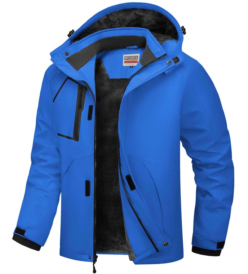 WULFUL Men's Waterproof Ski Jacket Warm Winter Coats Windproof Winter Jackets for Men Fleece Lined Windbreaker with Hood