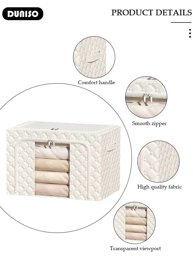 DUNISO 2 Pack Clothes Storage Bag, 66L Foldable Clothing Storage Bins, Frame Fabric Organizer with Clear Window, Storage Containers for Organizing Bedroom Closet Clothing(2 Pack-66L)  - Image 2