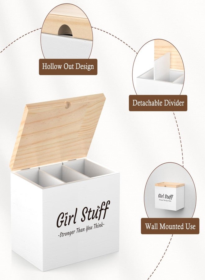 Luxspire Tampon Holder for Bathroom, Feminine Product Organizer with Lid, Wood Pad and Tampon Organizer for Bathroom, Shark Week Tampon Storage, Girl Stuff Box for Bathroom Accessories, White - Image 3