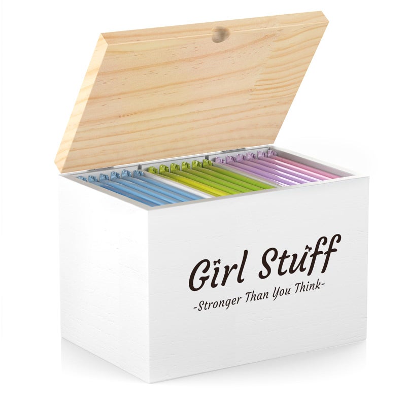 Luxspire Tampon Holder for Bathroom, Feminine Product Organizer with Lid, Wood Pad and Tampon Organizer for Bathroom, Shark Week Tampon Storage, Girl Stuff Box for Bathroom Accessories, White - Image 1