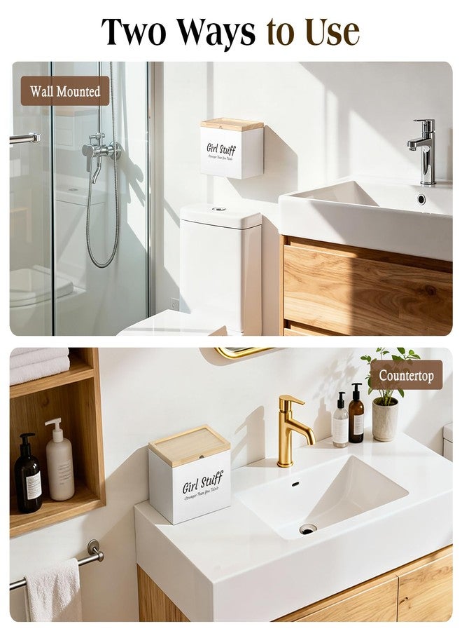 Luxspire Tampon Holder for Bathroom, Feminine Product Organizer with Lid, Wood Pad and Tampon Organizer for Bathroom, Shark Week Tampon Storage, Girl Stuff Box for Bathroom Accessories, White - Image 4