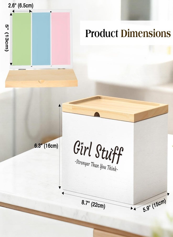 Luxspire Tampon Holder for Bathroom, Feminine Product Organizer with Lid, Wood Pad and Tampon Organizer for Bathroom, Shark Week Tampon Storage, Girl Stuff Box for Bathroom Accessories, White - Image 2