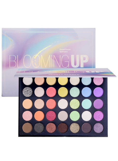 Blooming Up Eyeshadow Palette35 Shades Matte Shimmer Glitter Makeup Palette For Beginners Waterproof, Blendable, Longlasting Crueltyfree