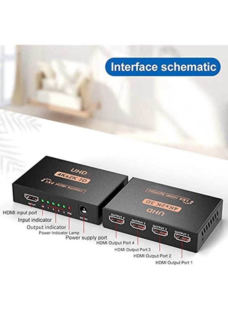 OIMG مقسم فيديو Hdmi 4K 1 في 4 خارج V1 4B يعمل بالطاقة مع محول تيار متردد يدعم دقة Hdcp Ultra Hd 1080P 2K و3D  - Image 2