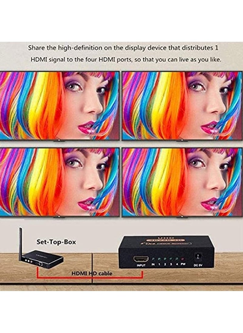 OIMG مقسم فيديو Hdmi 4K 1 في 4 خارج V1 4B يعمل بالطاقة مع محول تيار متردد يدعم دقة Hdcp Ultra Hd 1080P 2K و3D  - Image 5