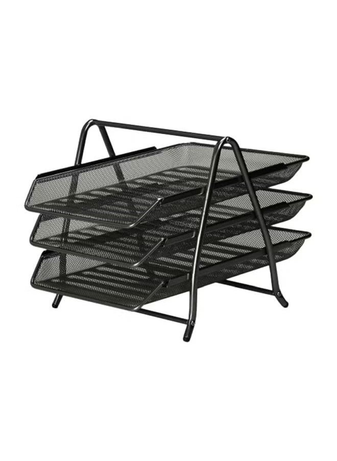 HIAS 3-Tier Metal Mesh Document Tray – Black | A4 Paper File Organizer | Office Desk Storage | Workspace & Home Organizer | Stackable Office Supplies  - Image 1
