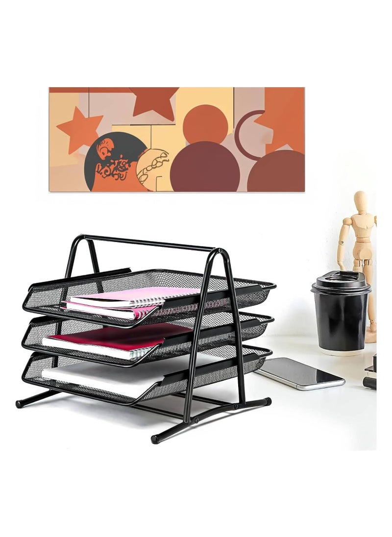 HIAS 3-Tier Metal Mesh Document Tray – Black | A4 Paper File Organizer | Office Desk Storage | Workspace & Home Organizer | Stackable Office Supplies  - Image 5