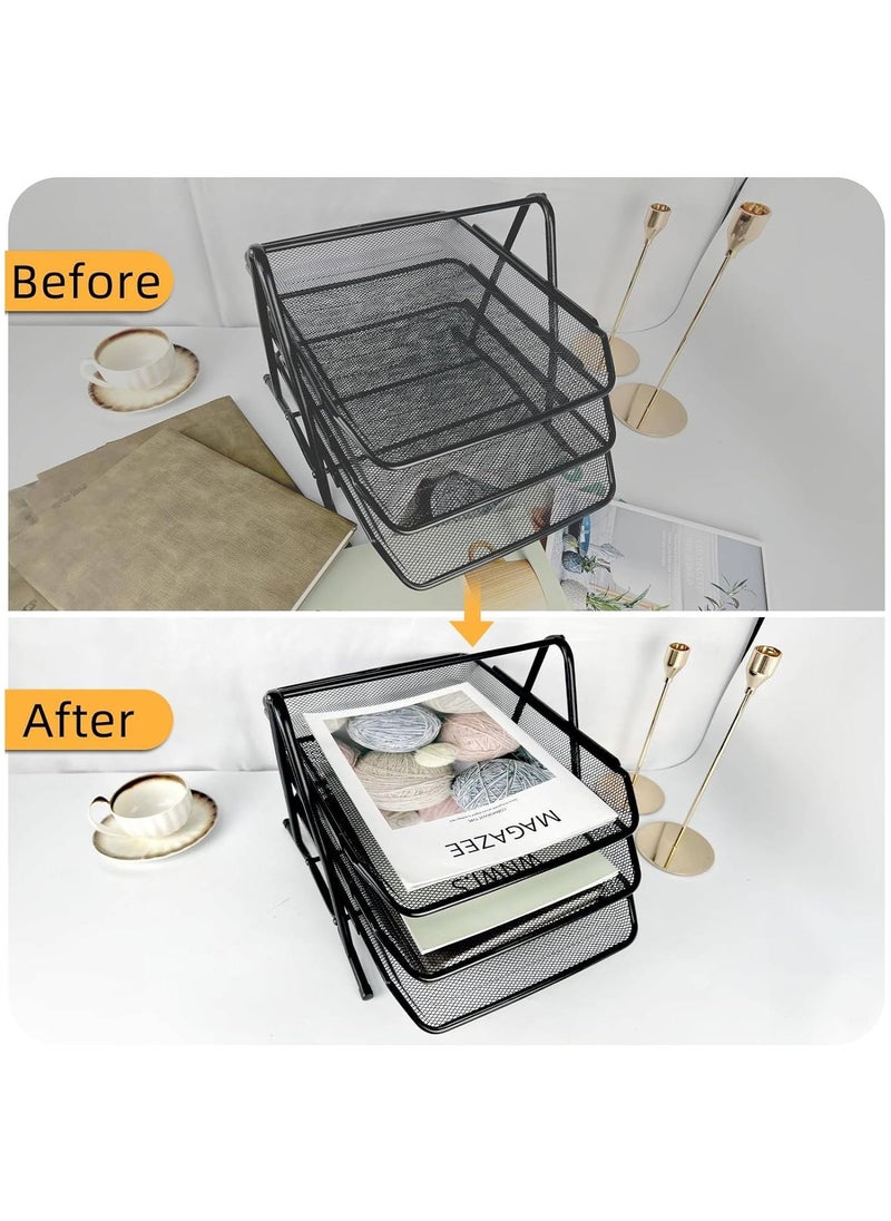 HIAS 3-Tier Metal Mesh Document Tray – Black | A4 Paper File Organizer | Office Desk Storage | Workspace & Home Organizer | Stackable Office Supplies  - Image 4
