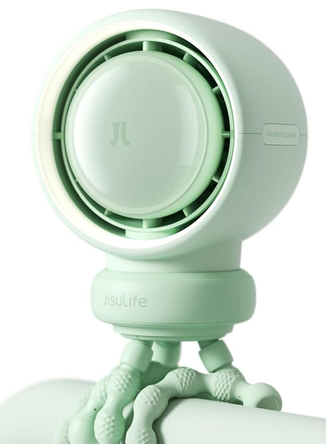 JISULIFE مروحة عربة الأطفال المحمولة، مروحة صغيرة تعمل بالبطارية، مروحة مقعد السيارة بخمسة سرعات، تقنية تنقية الهواء وتعزيزه، بدون شفرات، مروحة هدايا من الدرجة الغذائية للاستخدام الخارجي، جهاز المشي، 4000 مللي أمبير جولف - أخضر - Image 1