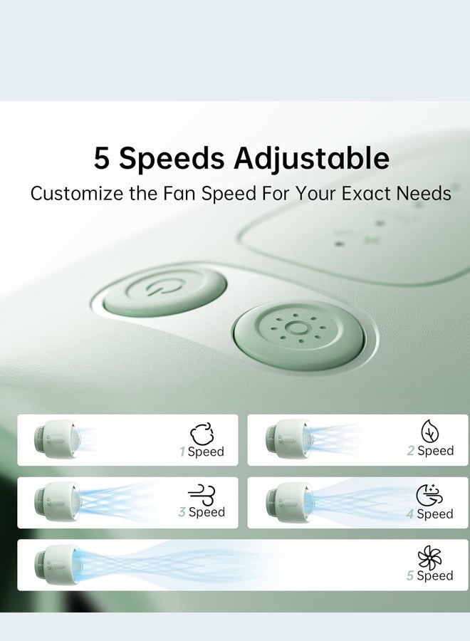 JISULIFE مروحة عربة الأطفال المحمولة، مروحة صغيرة تعمل بالبطارية، مروحة مقعد السيارة بخمسة سرعات، تقنية تنقية الهواء وتعزيزه، بدون شفرات، مروحة هدايا من الدرجة الغذائية للاستخدام الخارجي، جهاز المشي، 4000 مللي أمبير جولف - أخضر - Image 4