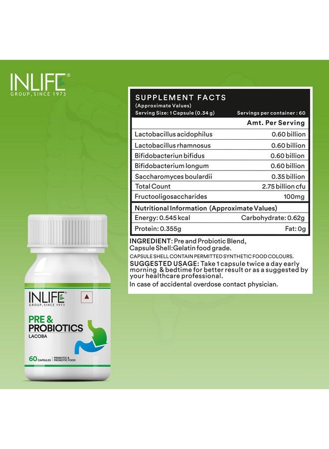 Inlife مكمل إنلايف للبريبايوتيك والبروبيوتيك لصحة الأمعاء | بكتيريا لاكتوباسيلس لصحة الجهاز الهضمي وتعزيز المناعة | بروبيوتيك للنساء والرجال - 60 كبسولة (عبوة من 1، 60) - Image 2