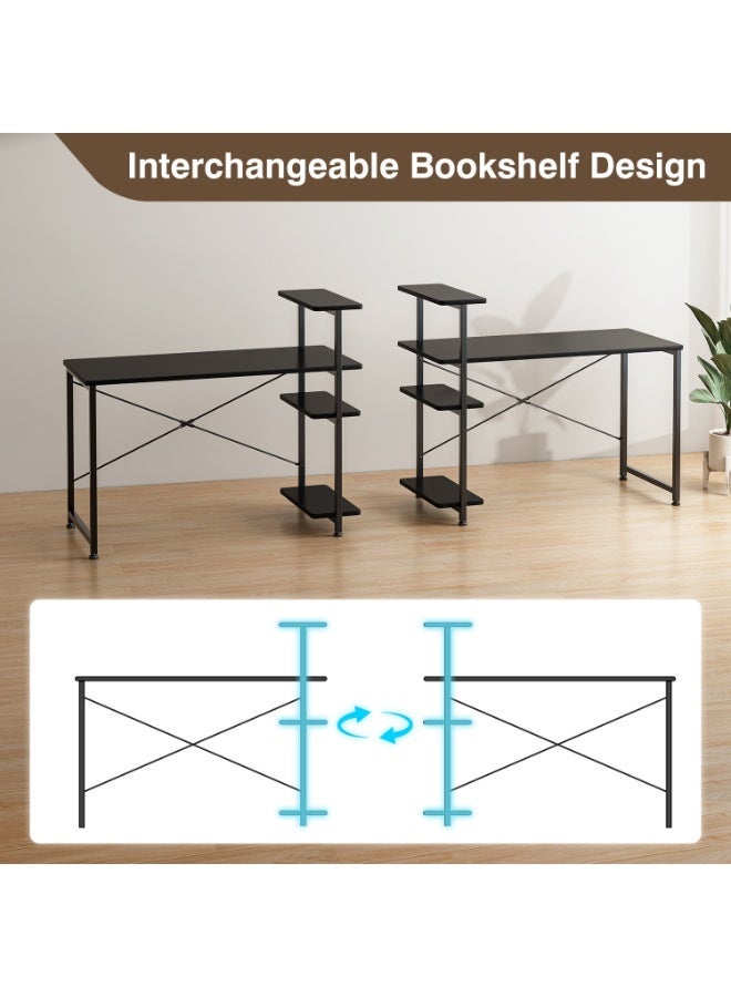 SHEIDLIN 4-Tier Reversible Storage Shelves Computer Desk Stable X Frame Black Multipurpose Office Study Table For Small Spaces - Image 5