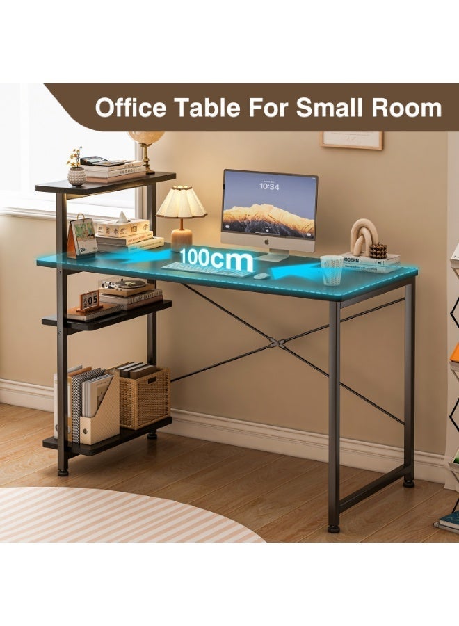 SHEIDLIN 4-Tier Reversible Storage Shelves Computer Desk Stable X Frame Black Multipurpose Office Study Table For Small Spaces - Image 2