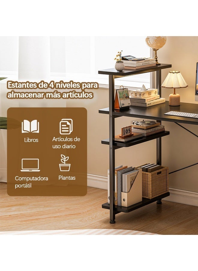 SHEIDLIN 4-Tier Reversible Storage Shelves Computer Desk Stable X Frame Black Multipurpose Office Study Table For Small Spaces - Image 3