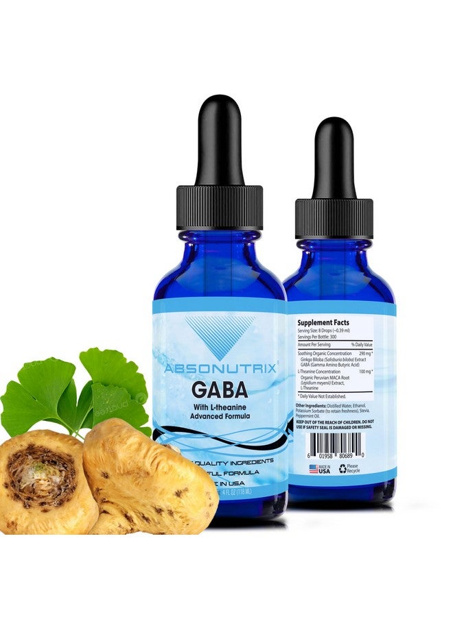 Absonutrix GABA with L-Theanine 290 mg, 4 Oz Liquid, 300 Servings, Made in USA, Quick Absorption, Quality Potent Ingredients, Non-GMO, GMP Certified Facility, Cruelty-Free Products - Image 1