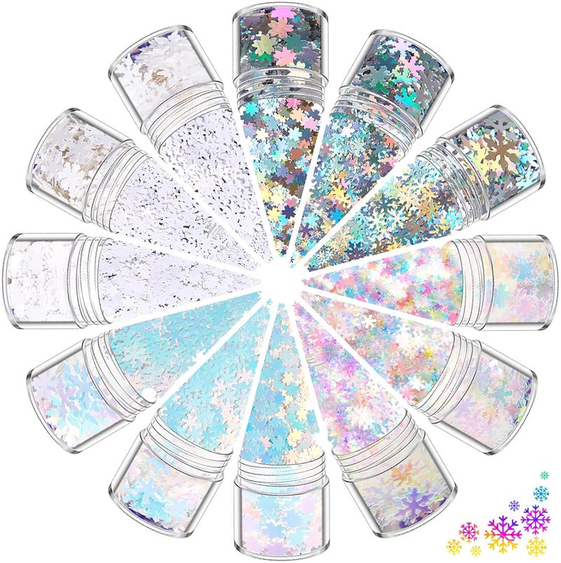 RoseFlower Holographic Chunky Glitter, 12 Colors Flakes Iridescent Powder Festival Cosmetic, Body Face Eye Hair Nail & Eyeshadow, Decoration Perfect Halloween, Resin, Slime, Tumbler, Craft, Makeup