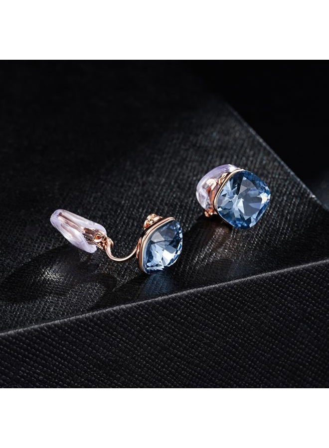 EVEVIC Austrian Crystal Square Cilp On Earrings for Women 14K Gold Plated Non Pierced for Sensitive Ears Jewelry Gifts for Anniversary, cute earrings, Brass Crystal, crystal - Image 5