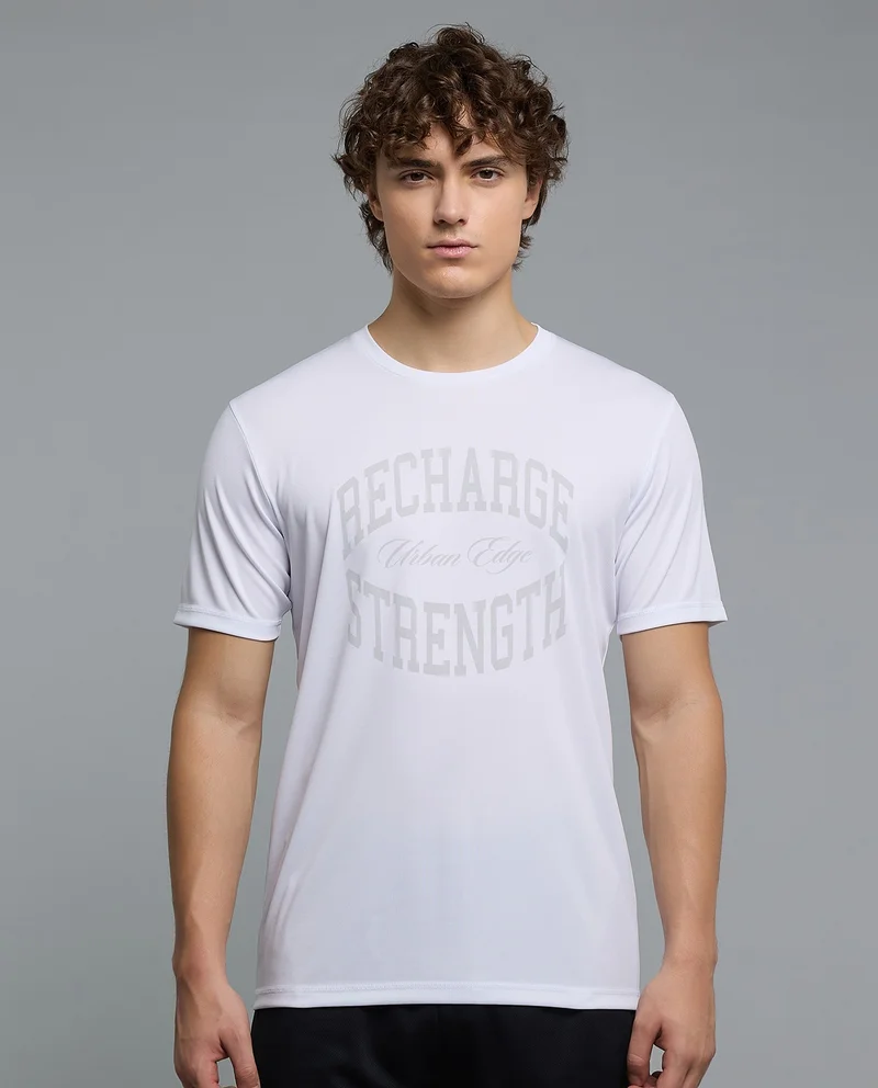 أر أند بي Typography Print Active T-Shirt with Crew Neck and Short Sleeves