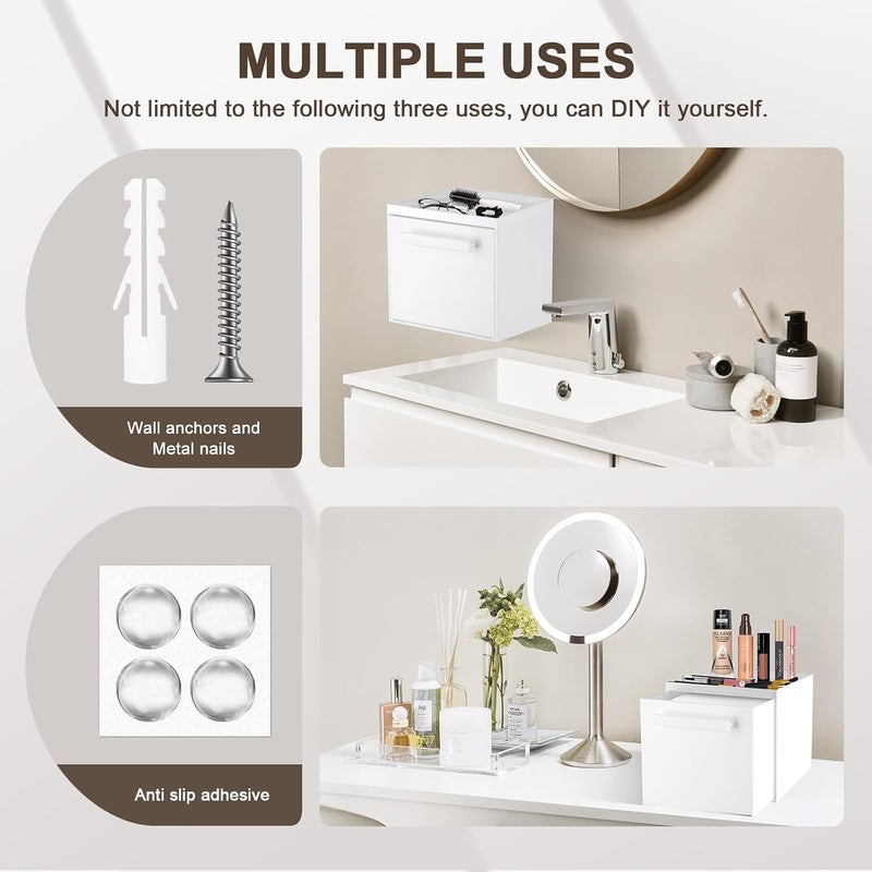 TAINESS Disposable Face Towel Storage Box Compatible with Clean Skin Club Clean Towel XL Acrylic Facial Towels Holder with Drawer Wall-Mounted Makeup Organizer for Vanity, Bathroom (White) - Image 5