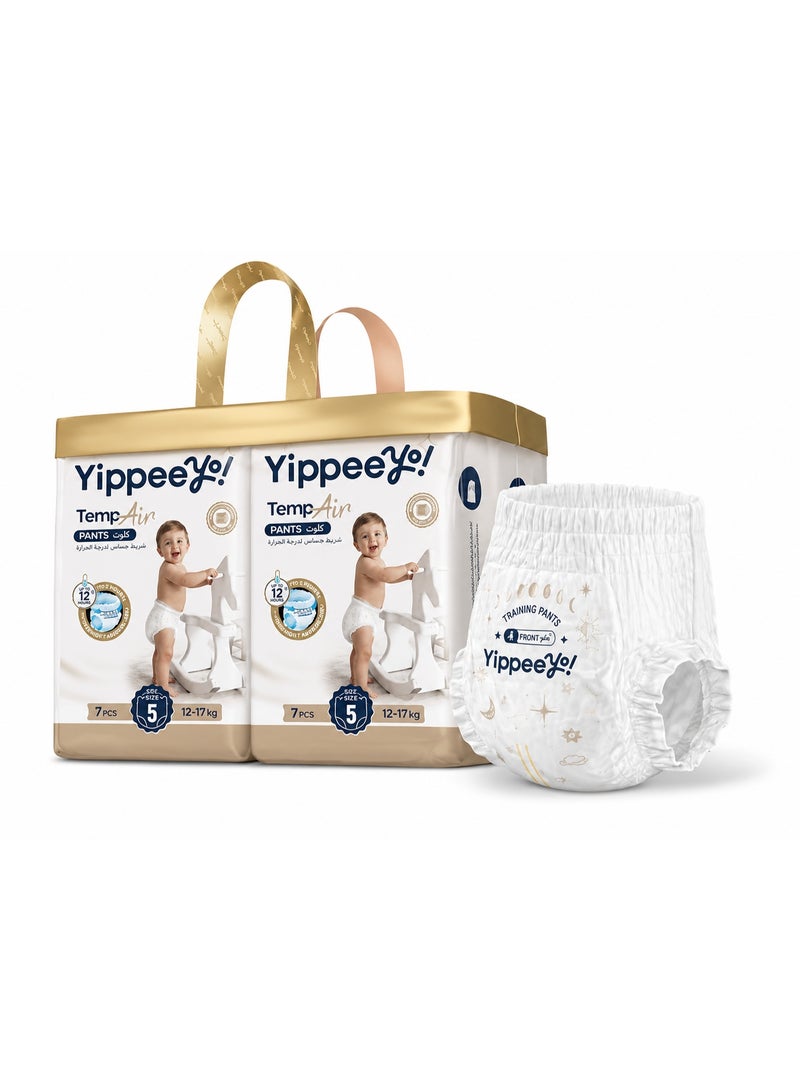 Yippeeyo TempAir Baby Pants Diaper Pants Size 5 (4 Packs of 7 = 28 Total) | Breathable Temperature-Sensing Strip | Pull-Up Overnight Absorbency for Toddlers 12–17 kg - Image 1