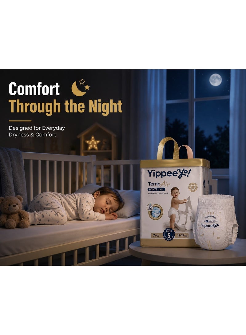 Yippeeyo TempAir Baby Pants Diaper Pants Size 5 (4 Packs of 7 = 28 Total) | Breathable Temperature-Sensing Strip | Pull-Up Overnight Absorbency for Toddlers 12–17 kg - Image 5