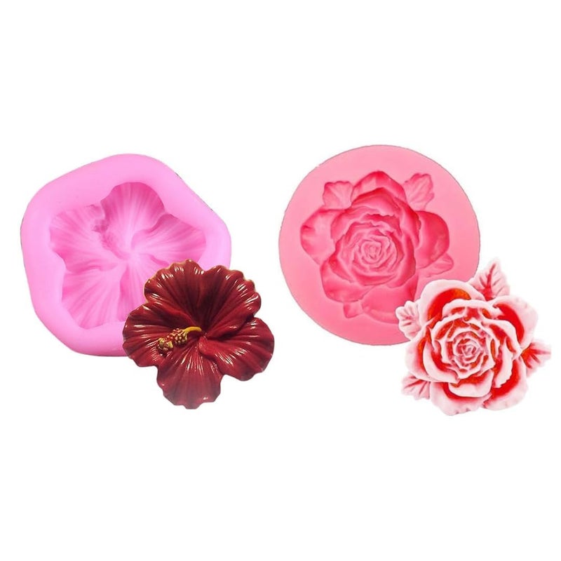 Husaini Mart HUSAINI MART Rose Hibiscus Moulds Candle Making Molds for DIY Scented Candle Wax Waxmelts Aromatherapy Epoxy Resin Crafts Home Decor Gifts Keychain Handmade Soap Bath Bombs Clay Chocolate Fondant Cake Molds