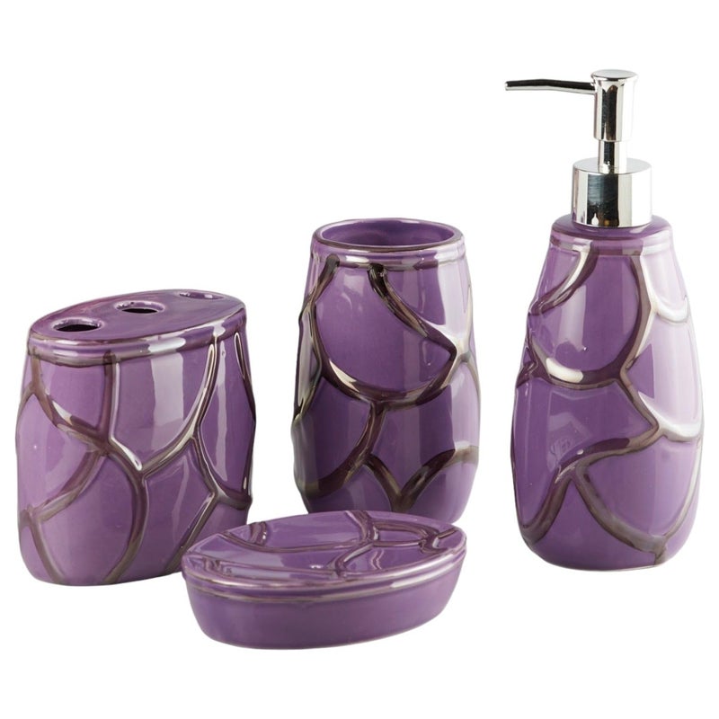 Kookee Ceramic Bathroom Set Stylish 4 Piece Bath Accessories Kit with Soap Dispenser Toothbrush Holder Tumbler Soap Dish Modern Designer Decor for Home Guest Bathrooms Purple 10259 - Image 5