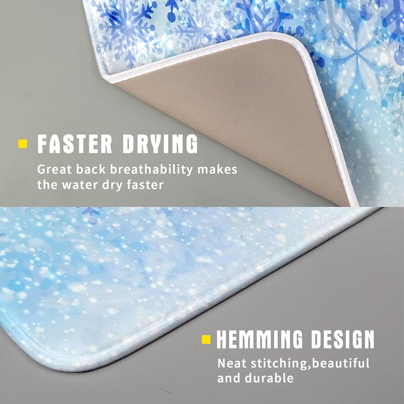 Giwawa 16"x18" Winter Blue Snowflakes Dish Drying Mat Christmas Snow Falling Nature Ice Dish Drainer Mats for Kitchen Microfiber Reversible Dish Drying Rack Pad for Countertop Tabletop Decor - Image 3