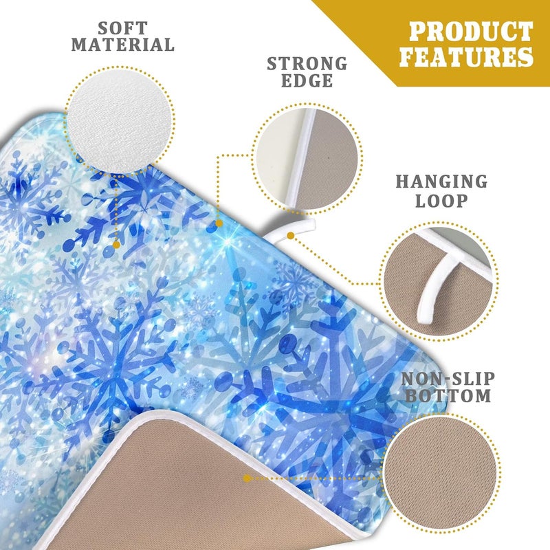 Giwawa 16"x18" Winter Blue Snowflakes Dish Drying Mat Christmas Snow Falling Nature Ice Dish Drainer Mats for Kitchen Microfiber Reversible Dish Drying Rack Pad for Countertop Tabletop Decor - Image 4