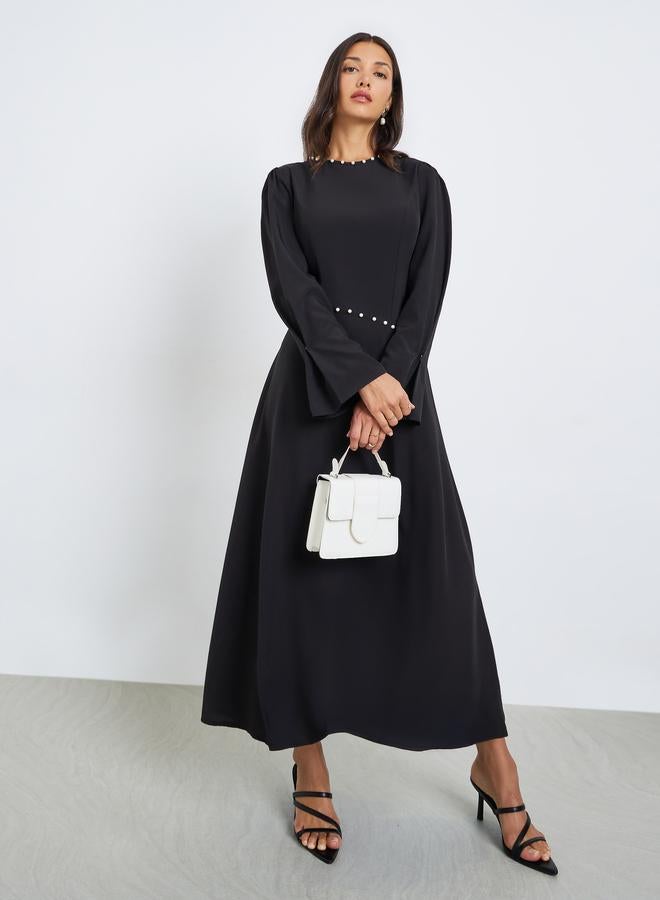 Styli Women Faux Pearl Embellished Dress - Image 3