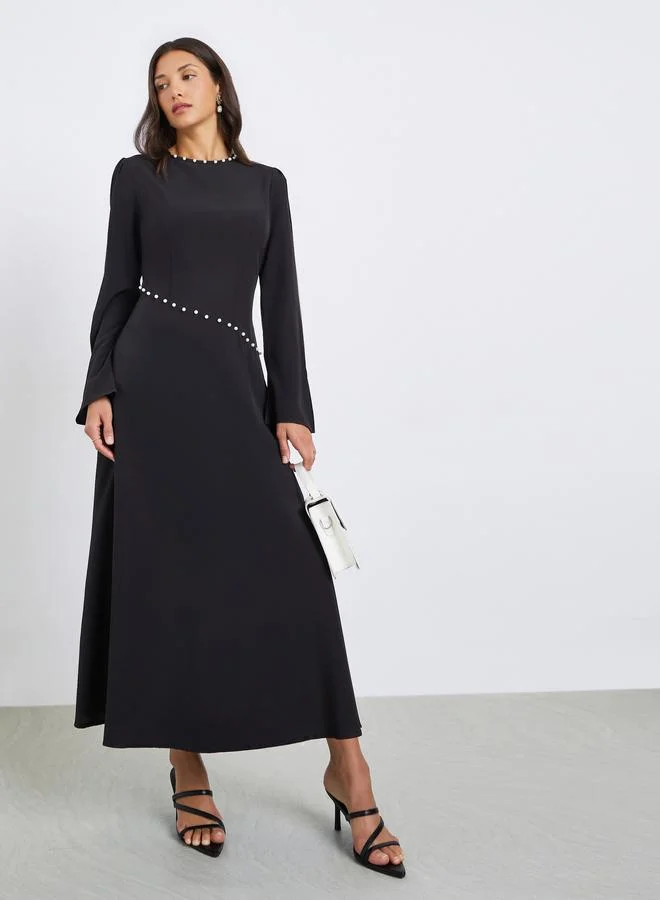 ستايلي فستان منمق بلؤلؤ صناعي