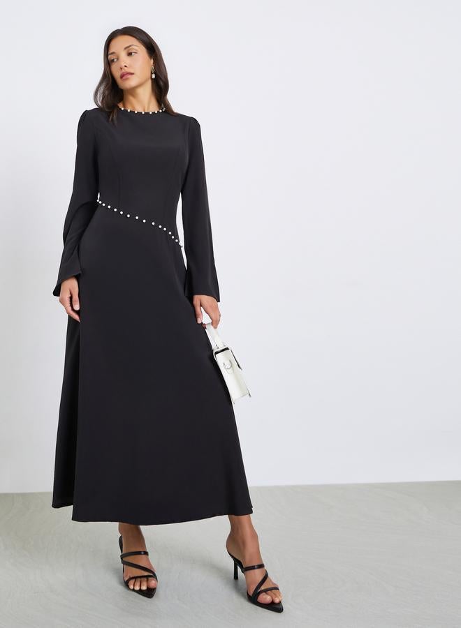 Styli Women Faux Pearl Embellished Dress - Image 1