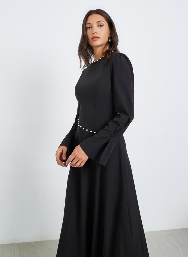 Styli Women Faux Pearl Embellished Dress - Image 2