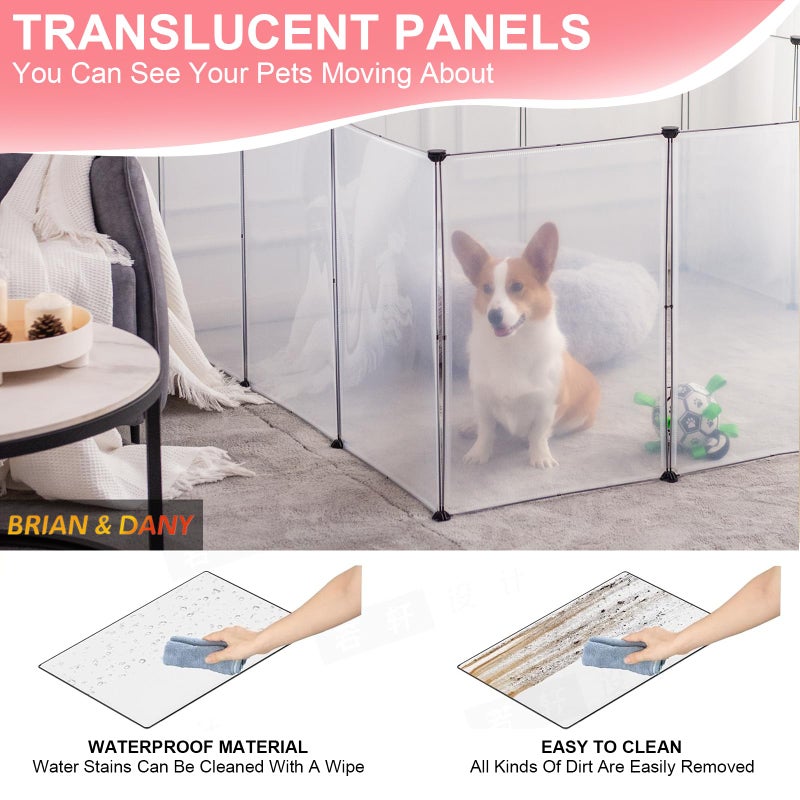 BRIAN & DANY Dog Playpen Portable for Small Animals, Dog Play Pen Indoor, Transparent Pet Playpen for Puppies, Cats, 80" L x 40" W x 28" H - Image 4