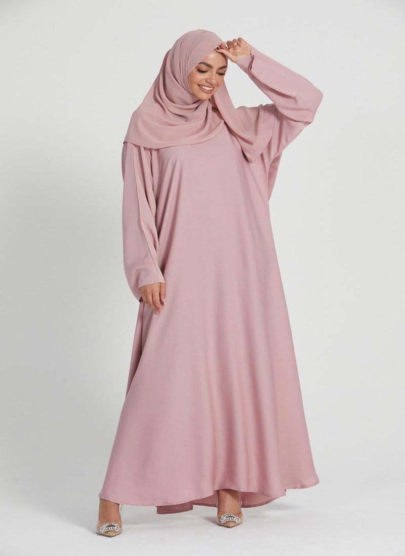 NUKHBAA Elegant Rose plain abaya wityh belt and Hijab-AB95  - Image 3