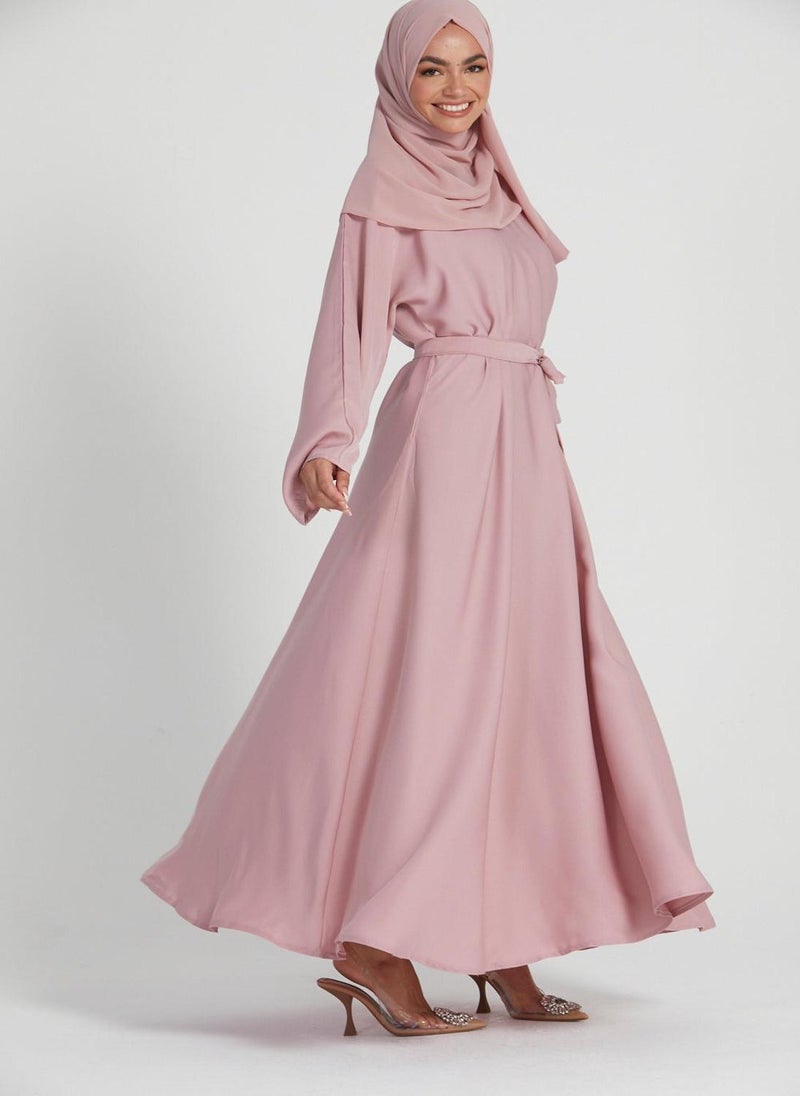 NUKHBAA Elegant Rose plain abaya wityh belt and Hijab-AB95  - Image 2