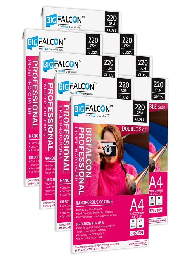 BIGFALCON Professional A4 (8.5x11 inch) 220 GSM Double Sided Glossy Inkjet Photo Paper Premium Dual Sided Printing for Stunning Photos (Set of 8-160 Sheets) - Image 1
