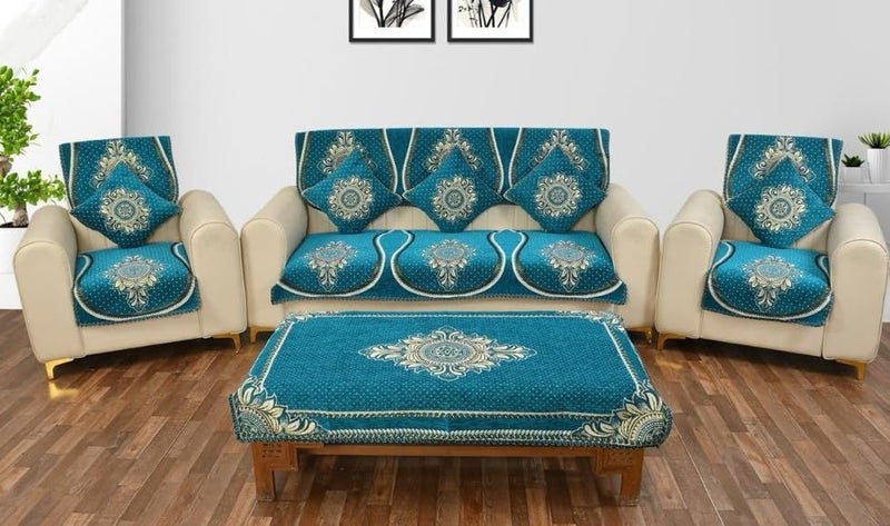 Laying Style™ Diwan Set of 8 Pieces Combo with Sofa Covers for Living Room 5 Seater and Center Table Cover - Image 2