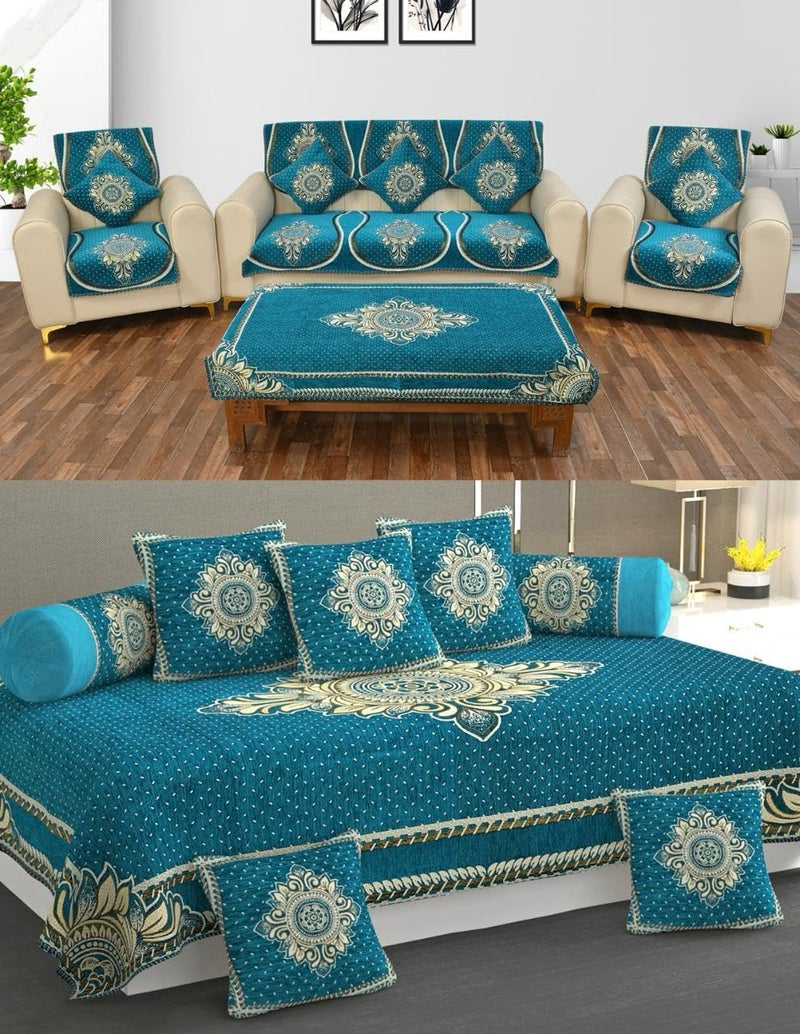 Laying Style™ Diwan Set of 8 Pieces Combo with Sofa Covers for Living Room 5 Seater and Center Table Cover - Image 1