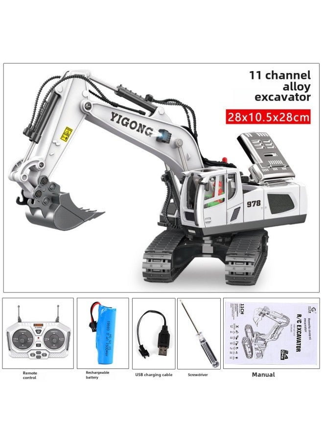 Large 2.4g Alloy Remote Control Excavator Self-dumping Truck Toy Engineering Tank Plaything Bulldozer-Color:258-17 Alloy 11-way Excavator-White-(Remote Control)  - Image 1