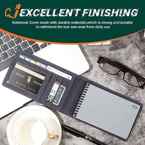 Plinyvel Notebook Cover for Rocketbook Mini & Field Notes Top Spiral (3.5"x5.5") - Durable Waterproof Case with Pen Holder & Card Slot, Power User Productivity Kit (Blue) - Image 3