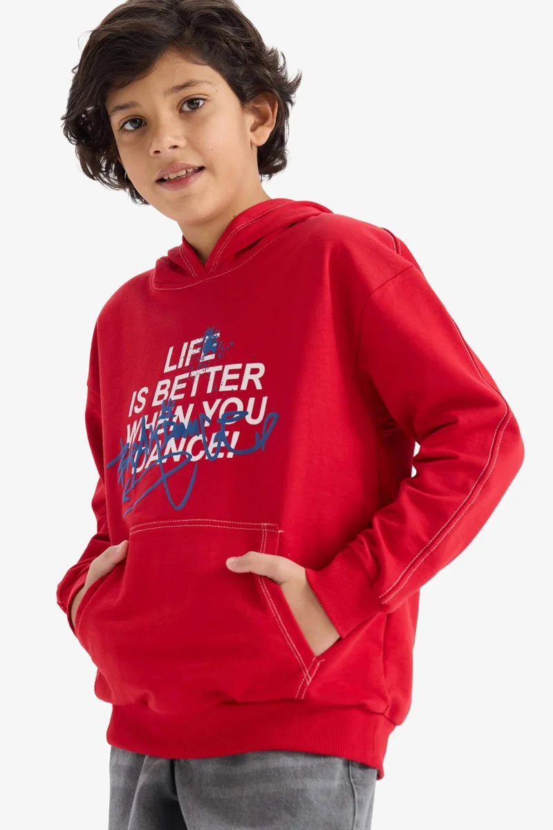 ديفاكتو Oversize Fit Printed Hooded Sweatshirt