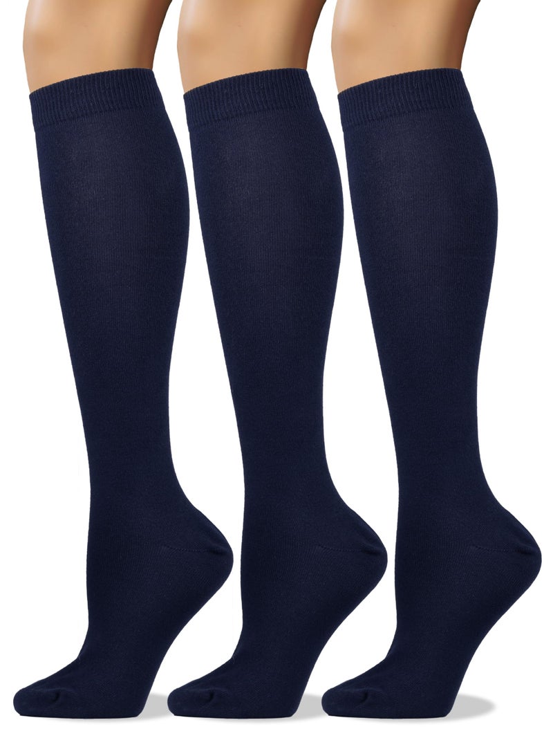 COTTON DAY Women's Soft Combed Cotton Knee High Long Calf Dress Socks Seamless Toe Shoe Size 9-11 Navy - Image 1