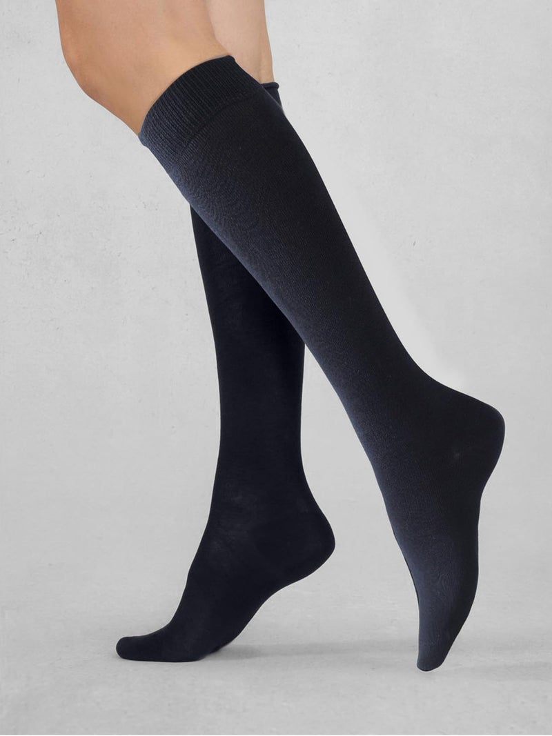 COTTON DAY Women's Soft Combed Cotton Knee High Long Calf Dress Socks Seamless Toe Shoe Size 9-11 Navy - Image 2