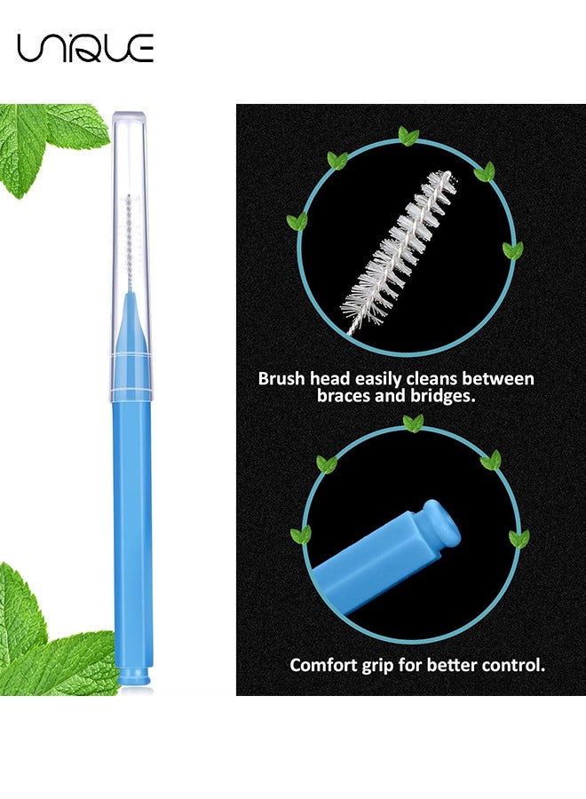 يونيك فرشاة فجوة الأسنان - 50 قطعة فرشاة تنظيف تقويم الأسنان - نظافة الفم - فرشاة ملونة بين الأسنان - أدوات التنظيف (أزرق / أخضر) - Image 3