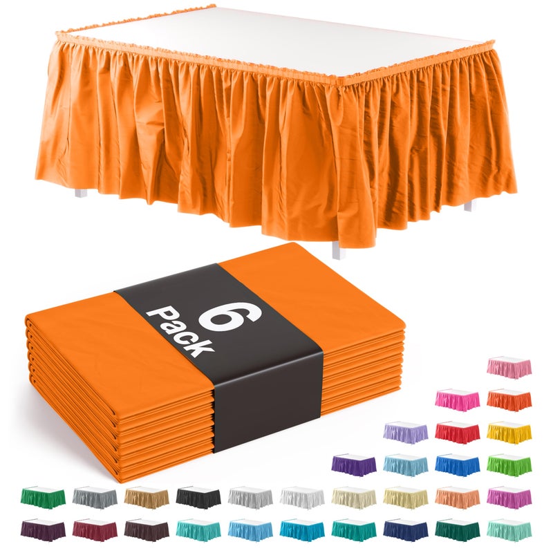 Exquisite Ruffle Table Skirt Orange 6 Pack 14 Ft Long Table Skirts for Rectangle Tables 6ft Plus or Round Tables Skirts with Adhesive Strip for Gender Reveal Decor Happy Birthday Parties