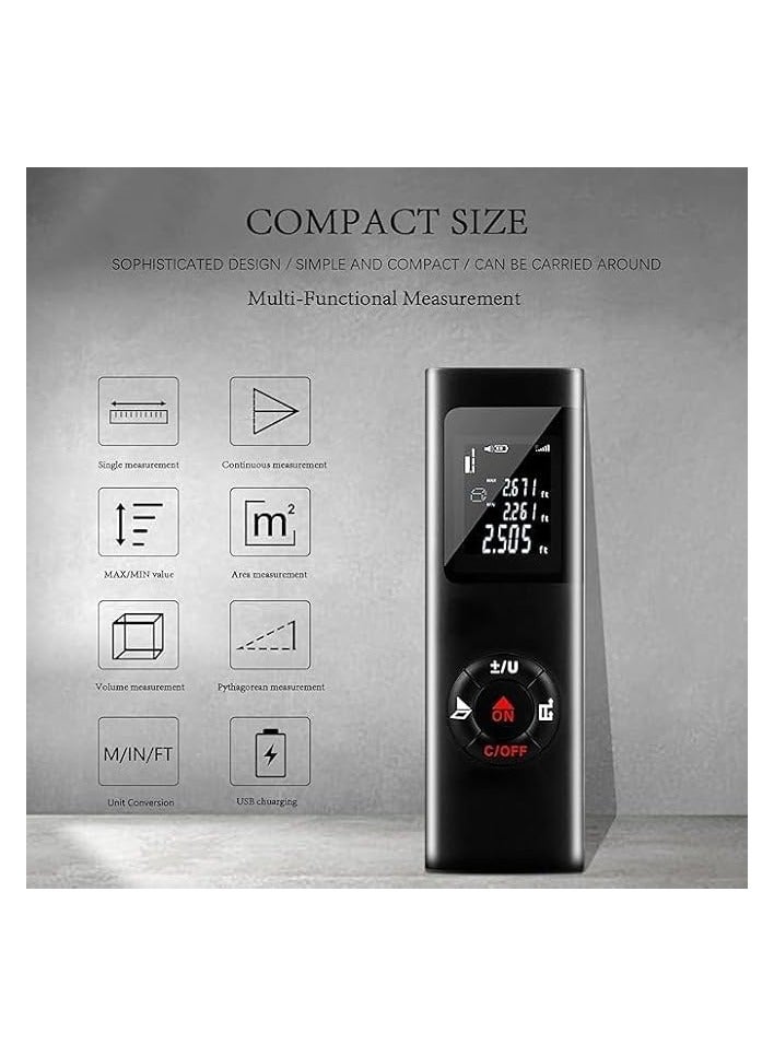 PROMASS Laser Measure197ft, laser rangefinder/Laser Distance Meter with USB Portable Charging, Laser Measurement Tool for Home decoration and construction design (black,100x12.6x33MM)  - Image 4