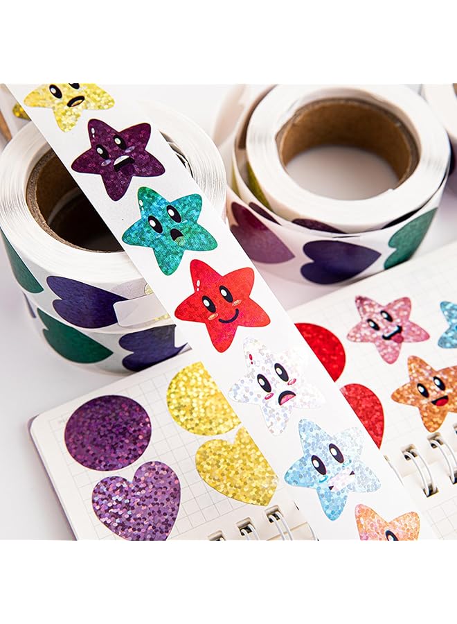erorex 2000Pcs Star Stickers Smiley Face Star Stickers For Kids Reward 4 Rolls Sparkly Foil Star Stickers Teacher Motivational Stickers For Student Planner And School Classroom Teacher Supplies  - Image 2