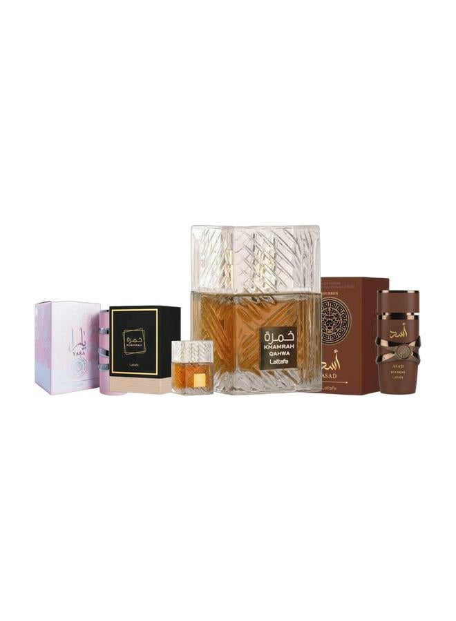 لطافة عطر خمرة 100 مل و خمرة قهوه للجنسين او دي بارفان من لطافة 100 مل و يارا للنساء او دي بارفان - 100 مل و لطافة اسد بوربون او دي بارفان 100 مل مجموعة لطافة اسد بوربون او دي بارفان 100 مل - Image 1